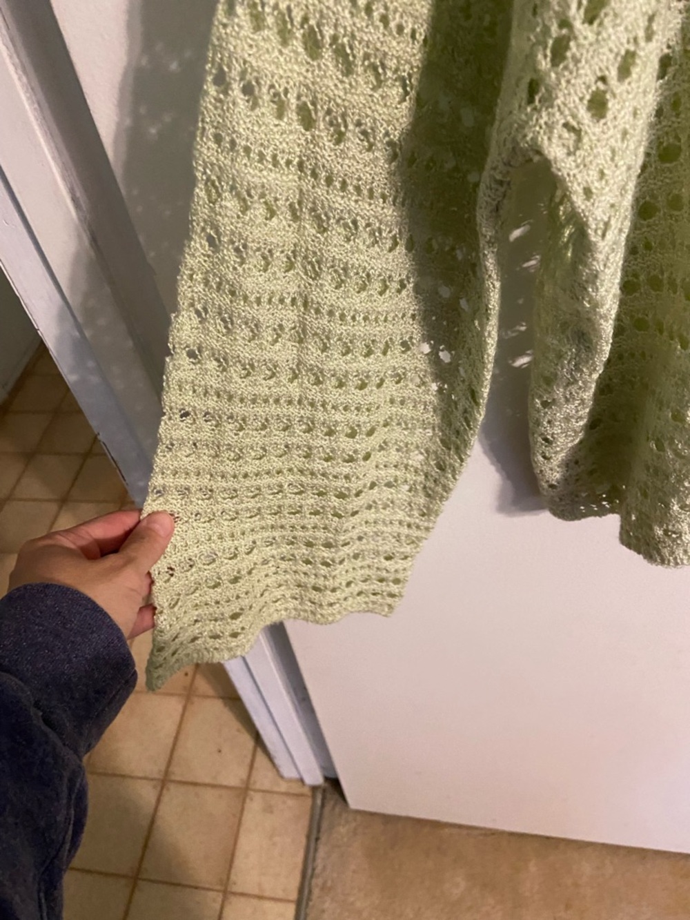LA MIEL Light Green Open-Weave Crewneck Sweater - Picture 2 of 6